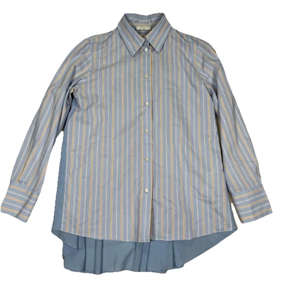 Sandro Paris Top Womens Sz 0 S Button Down Shirt Blue White Striped Long Sleeve - Picture 1 of 8